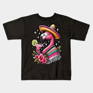 funny flamingo drinking margarita Kids T-Shirt